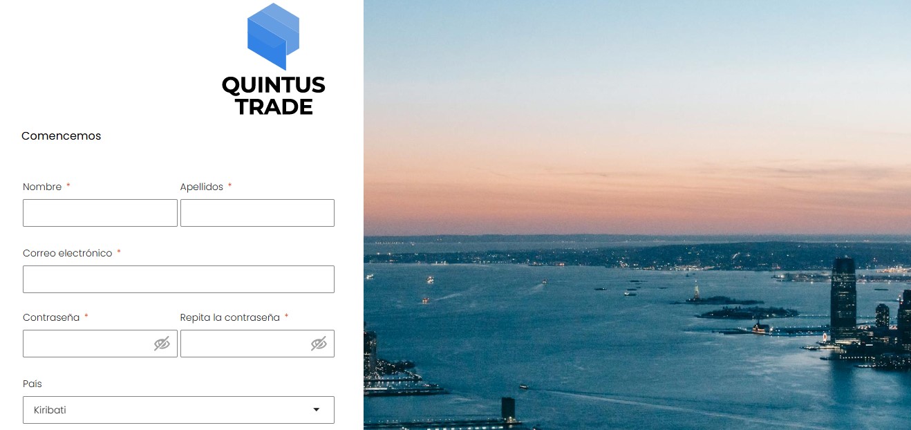 Quintustrade Registration Page