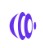 Purple abstract spiral logo formed by curved bands in varying widths.